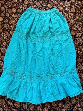 Turquoise Tiered Cotton Skirt - Women